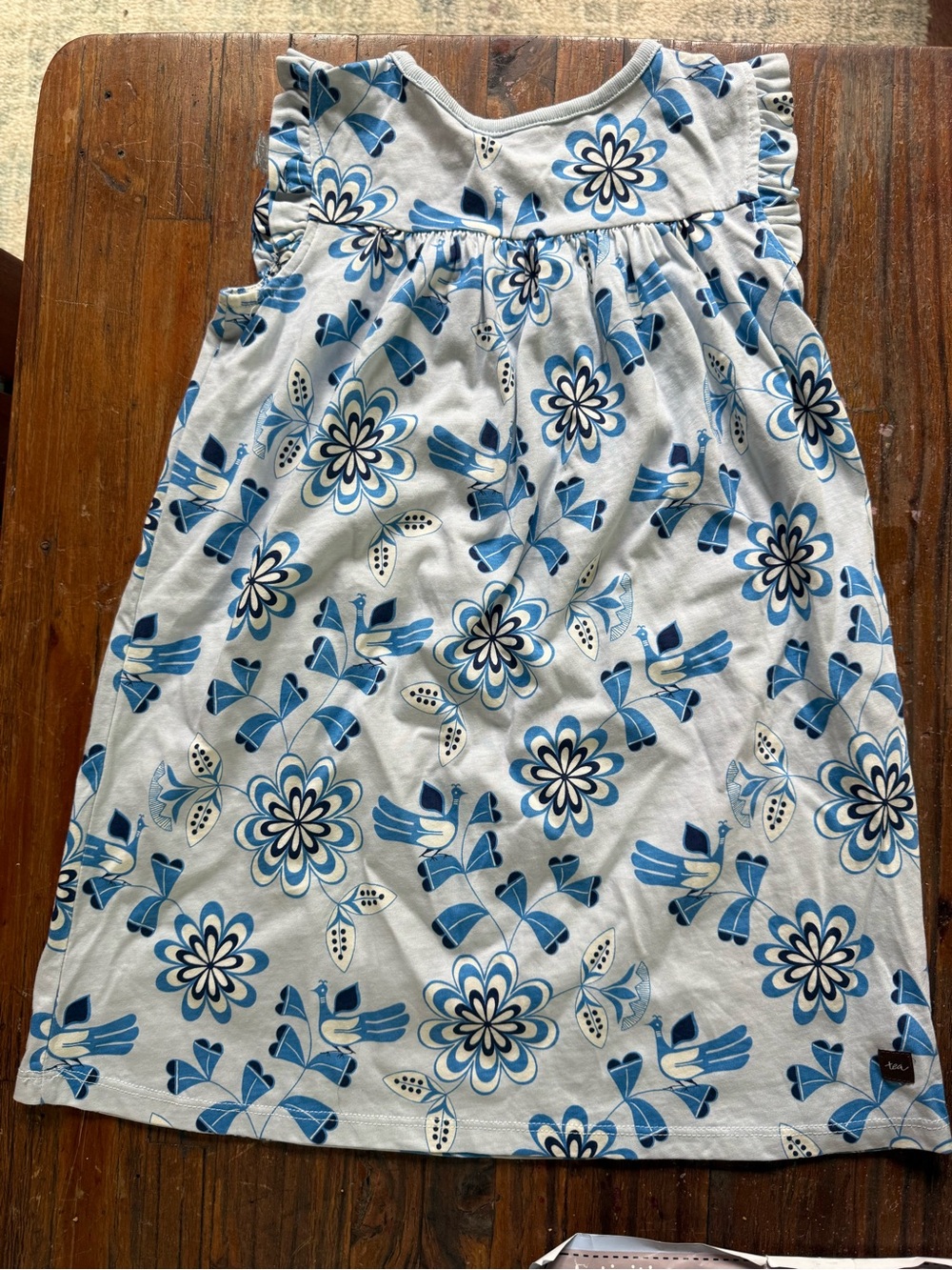 Blue Floral Ruffle-Sleeve Dress - Picture 2 of 6